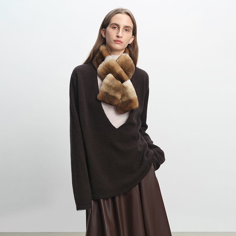 Women's Ombre Rabbit Fur Winter Warm Wrap Scarf