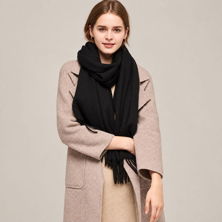 Classic Long Cashmere Scarf with Tassels
