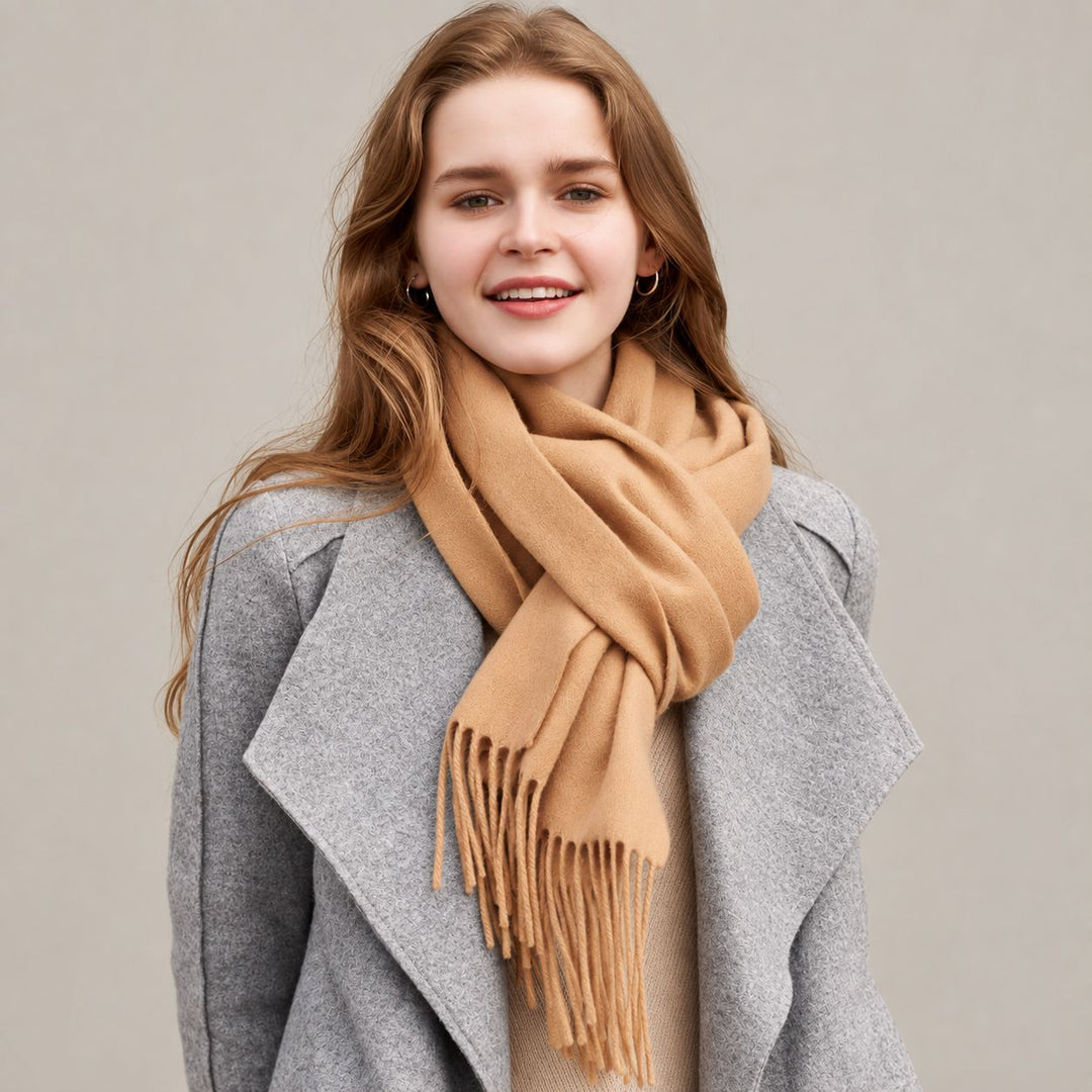 Classic Long Cashmere Scarf with Tassels