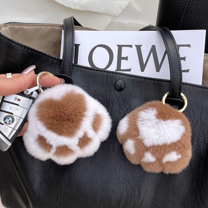 Cute Cat Paw Rabbit Fur Pom Pom Keychain Plush Handbag Purse Charm