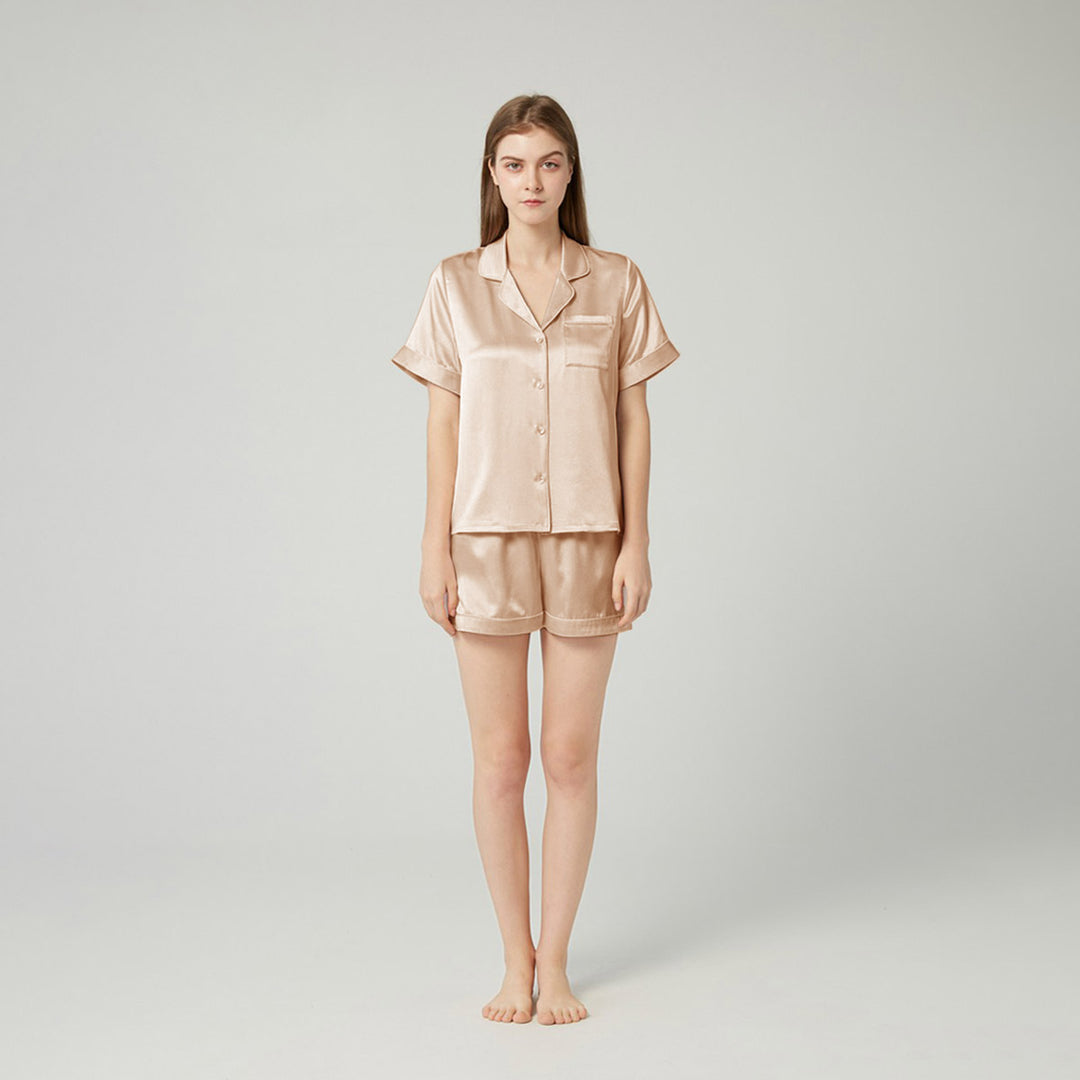 Double-Sided Silky Luxury Mulberry Silk Pajama Shorts Set for Women LSP004