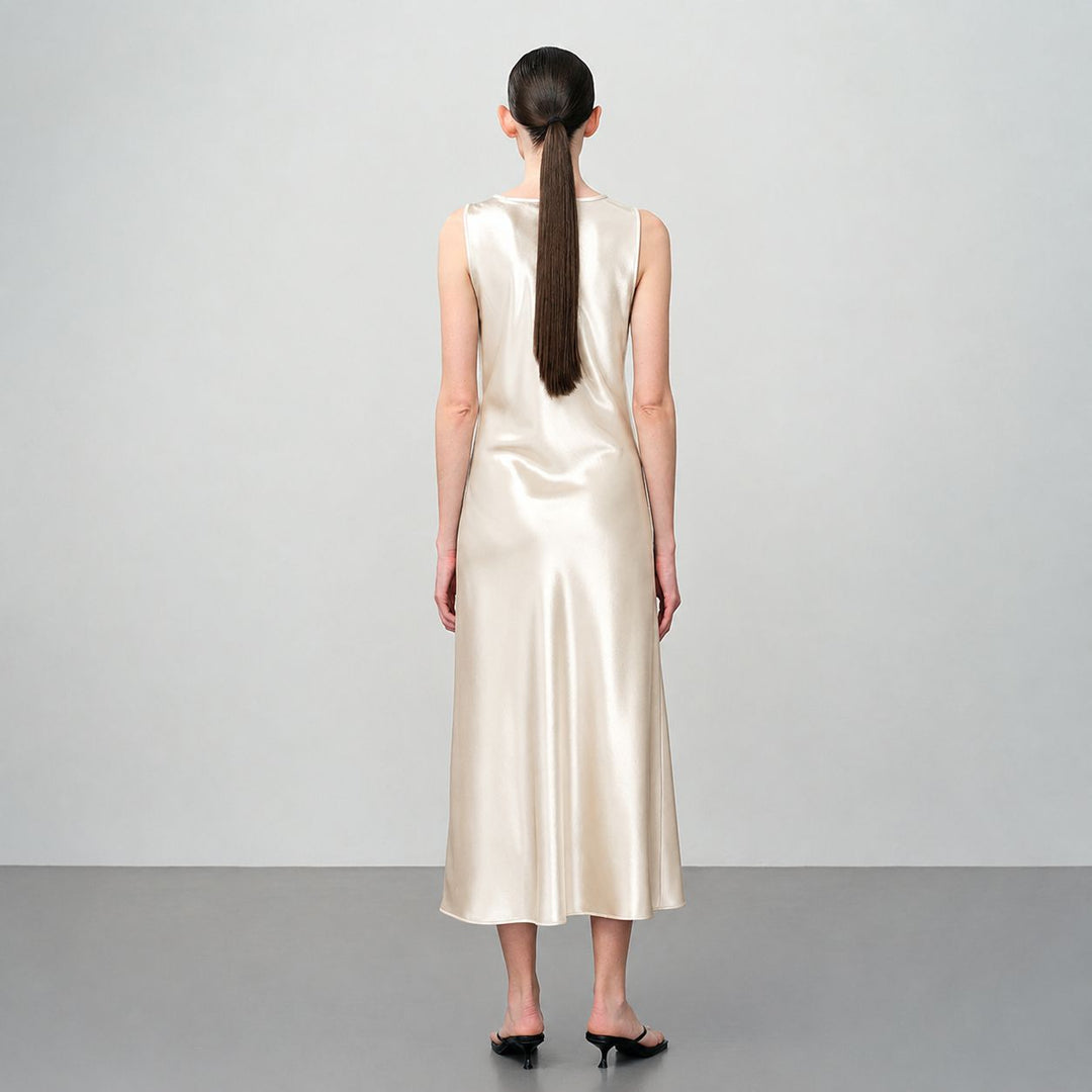 Scoop-Neck 100% Mulberry Silk Sleeveless Slip Dress