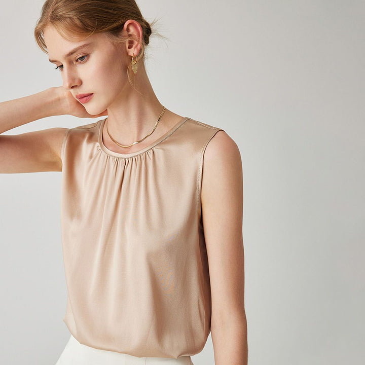 22 Momme Women's Round Neck Sleeveless Silk Shell Top