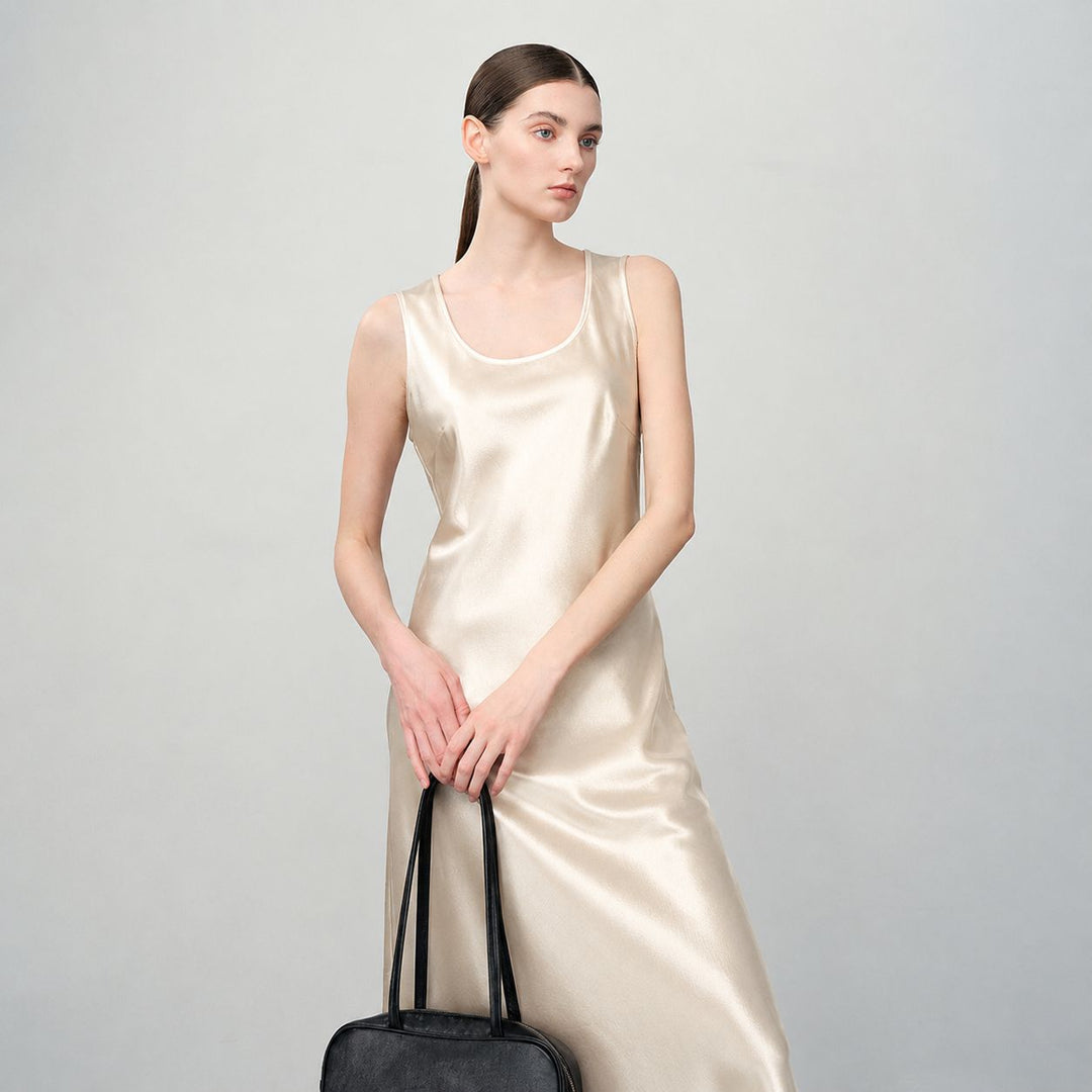Scoop-Neck 100% Mulberry Silk Sleeveless Slip Dress