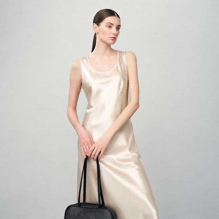 Scoop-Neck 100% Mulberry Silk Sleeveless Slip Dress
