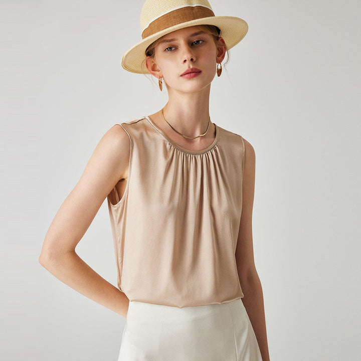 22 Momme Women's Round Neck Sleeveless Silk Shell Top