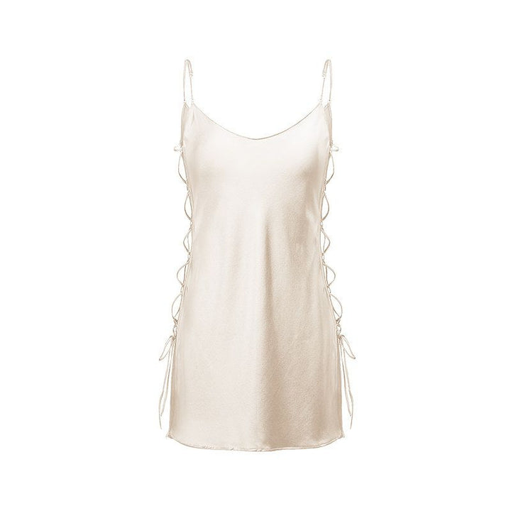 22 Momme Sexy Lace-Up Side Mini Silk Chemise Nightgown