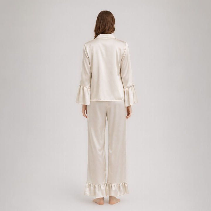 22 Momme Long Sleeve Ruffled Hem Mulberry Silk Pajama Set for Women