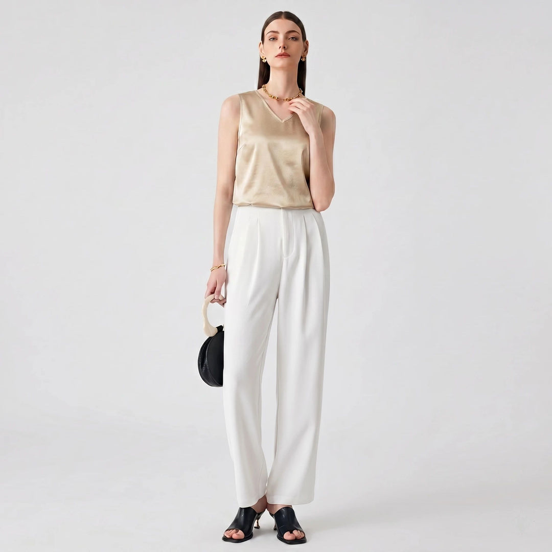 22 Momme V-Neck Sleeveless Silk Tank Top for Women