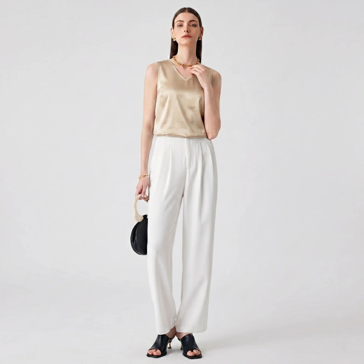 22 Momme V-Neck Sleeveless Silk Tank Top for Women