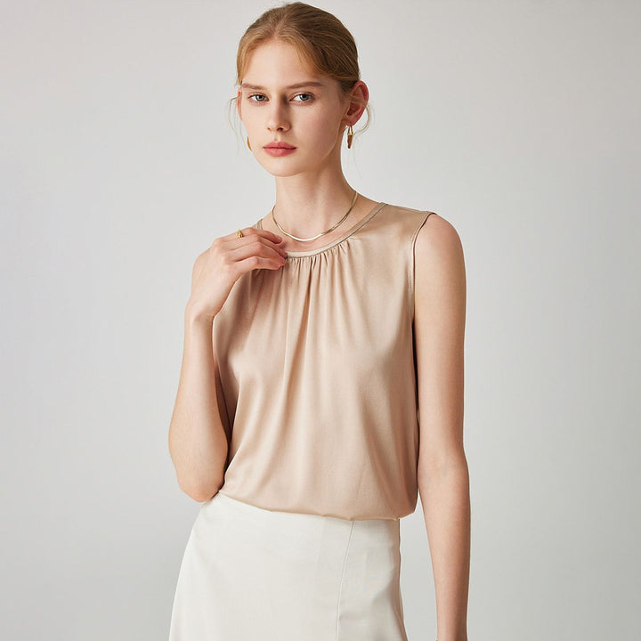 22 Momme Women's Round Neck Sleeveless Silk Shell Top
