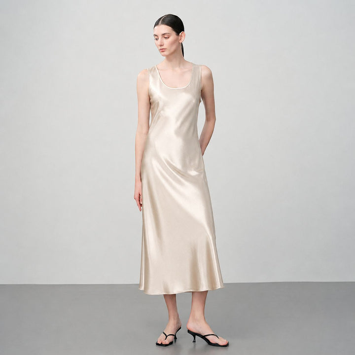 Scoop-Neck 100% Mulberry Silk Sleeveless Slip Dress