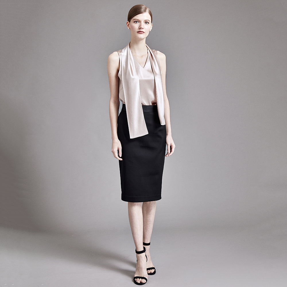 22 Momme Women's V-Neck Sleeveless Silk Tank Top with Scarf Tie