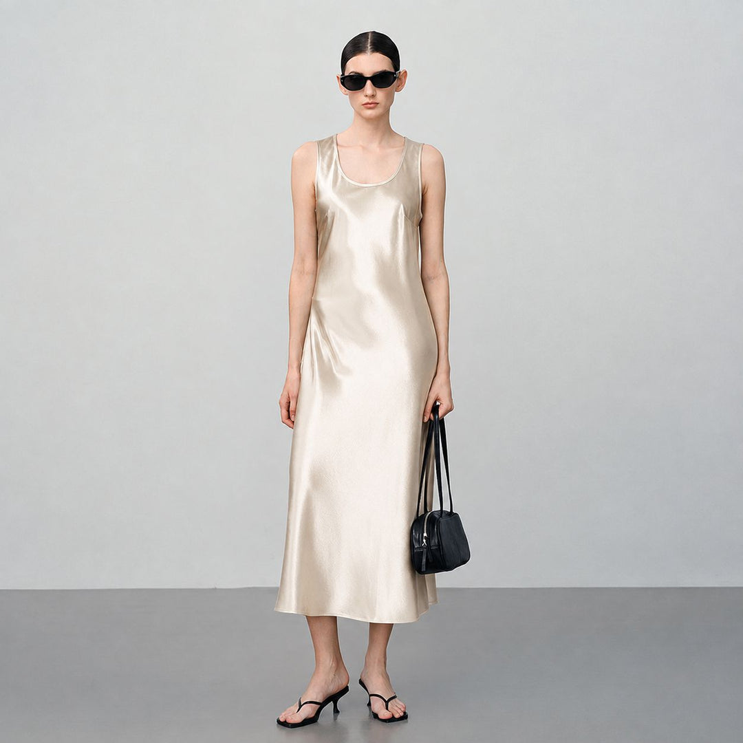 Scoop-Neck 100% Mulberry Silk Sleeveless Slip Dress