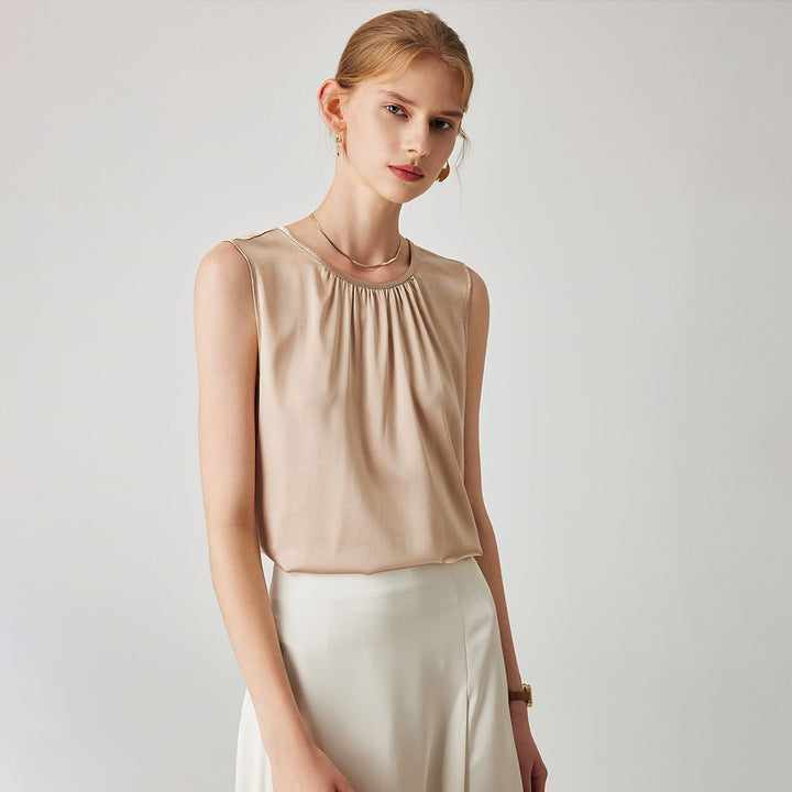 22 Momme Women's Round Neck Sleeveless Silk Shell Top