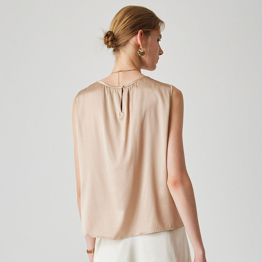 22 Momme Women's Round Neck Sleeveless Silk Shell Top