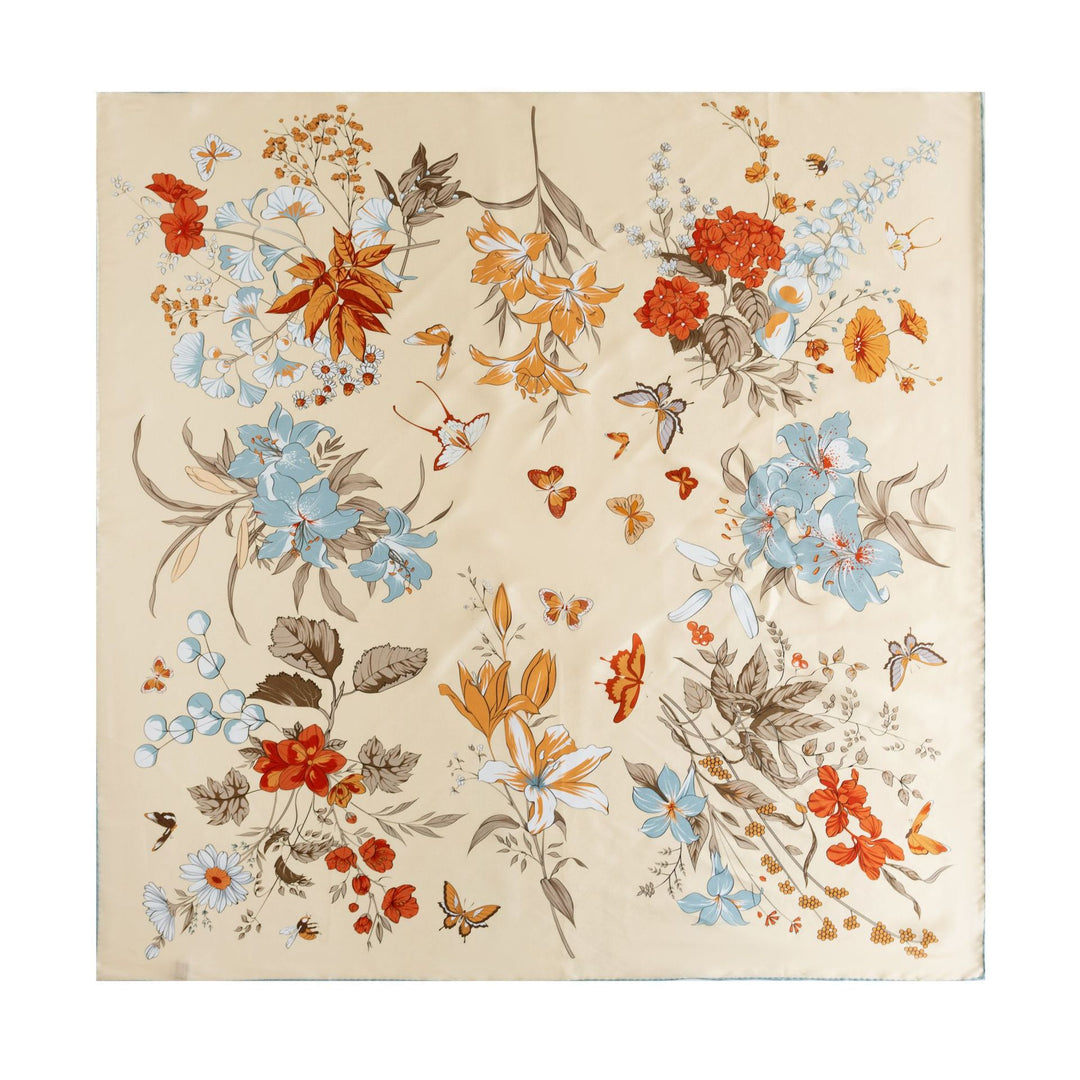 35" x 35" Floral Printed Large Silk Sqaure Scarf Women's Mulberry Silk Head Wrap