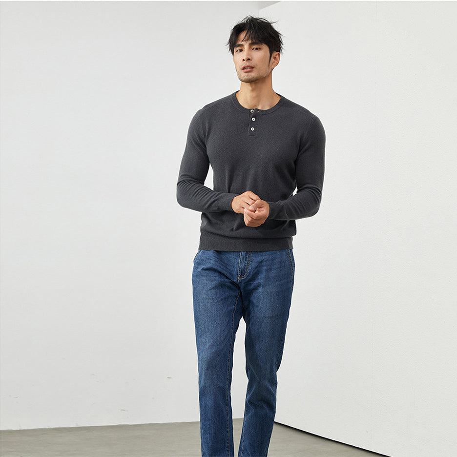 Men's Premium 100% Cashmere Henley Sweater