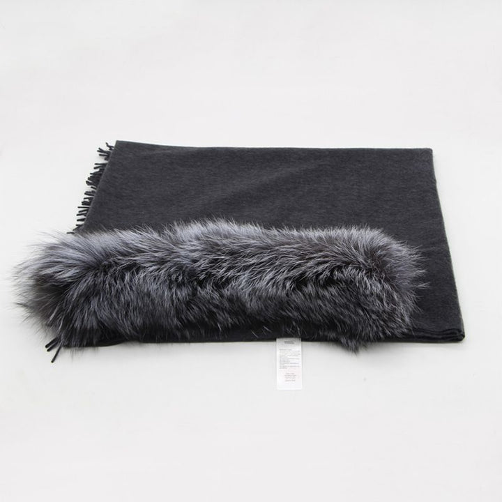 Cashmere Shawl with Real Fox Raccoon Fur Collar for Women Luxury Cashmere Wrap Scarf Winter Stole
