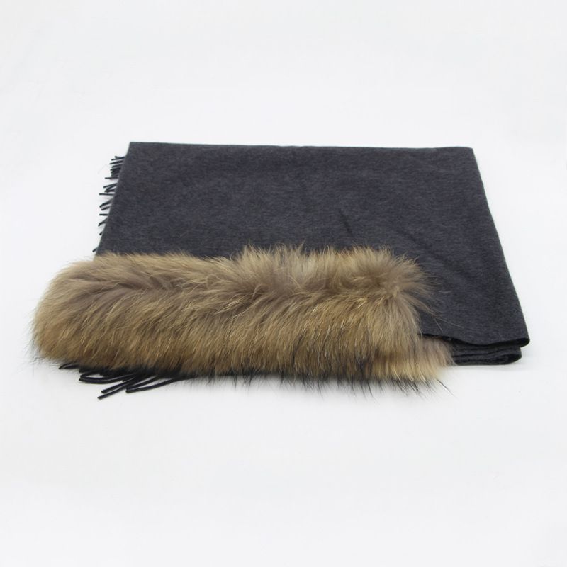 Cashmere Shawl with Real Fox Raccoon Fur Collar for Women Luxury Cashmere Wrap Scarf Winter Stole