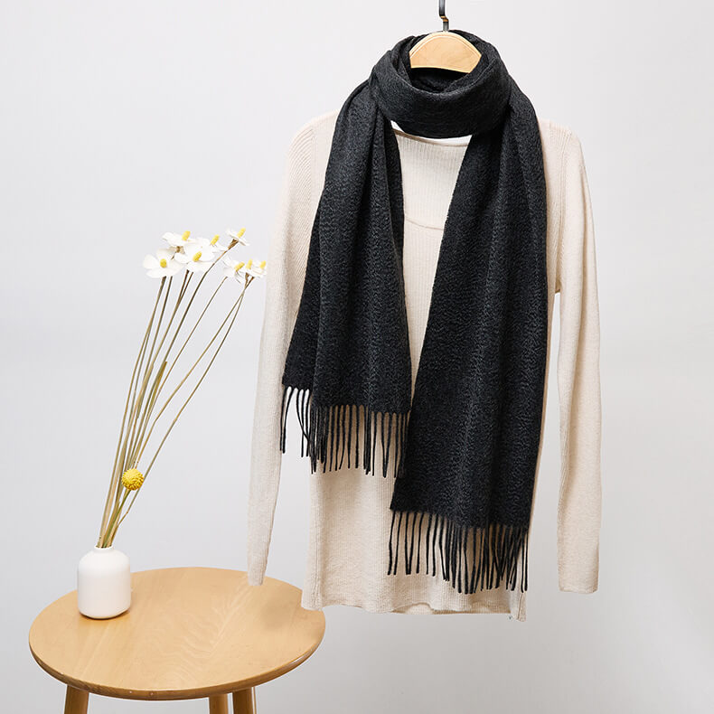 Classic Solid Color Tassel 100% Cashmere Long Scarf