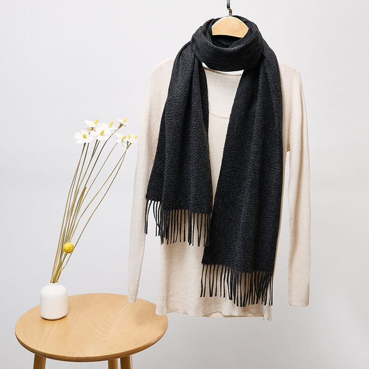 Classic Solid Color Tassel 100% Cashmere Long Scarf