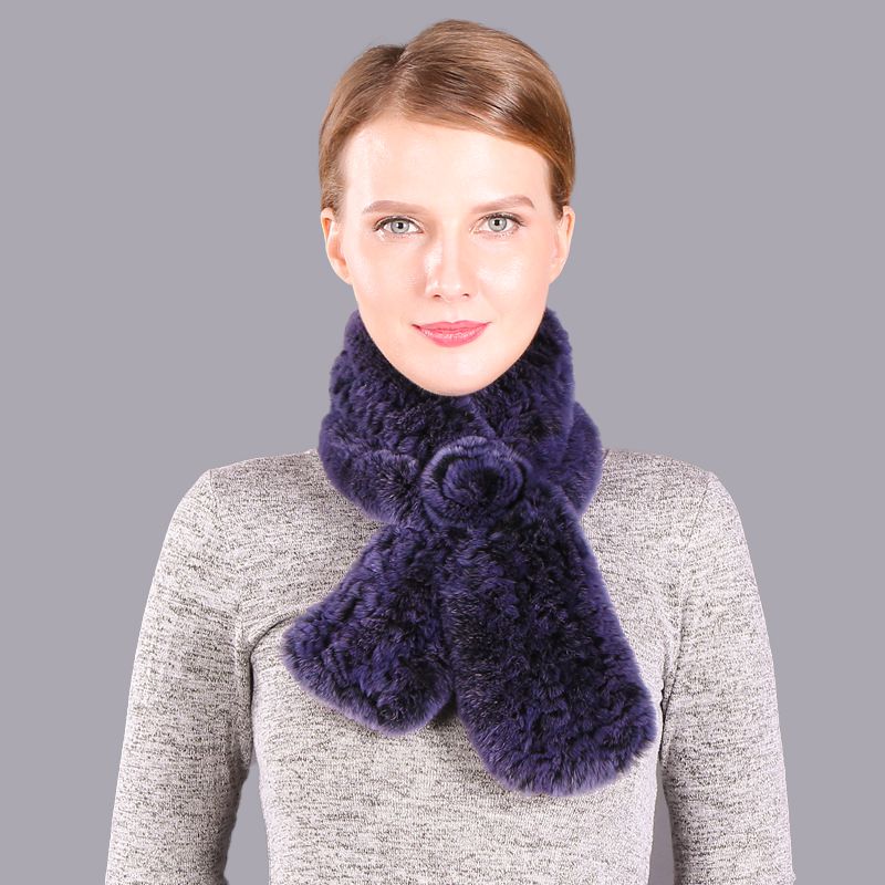 Soft Rabbit Fur Winter Wrap Scarf Stole with Rose Decoration
