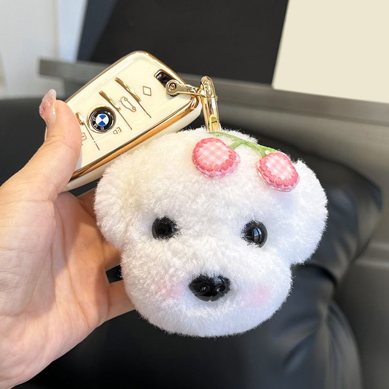 Real Wool Puppy Keychain Cute Plush Dog Key Ring Bag Charm