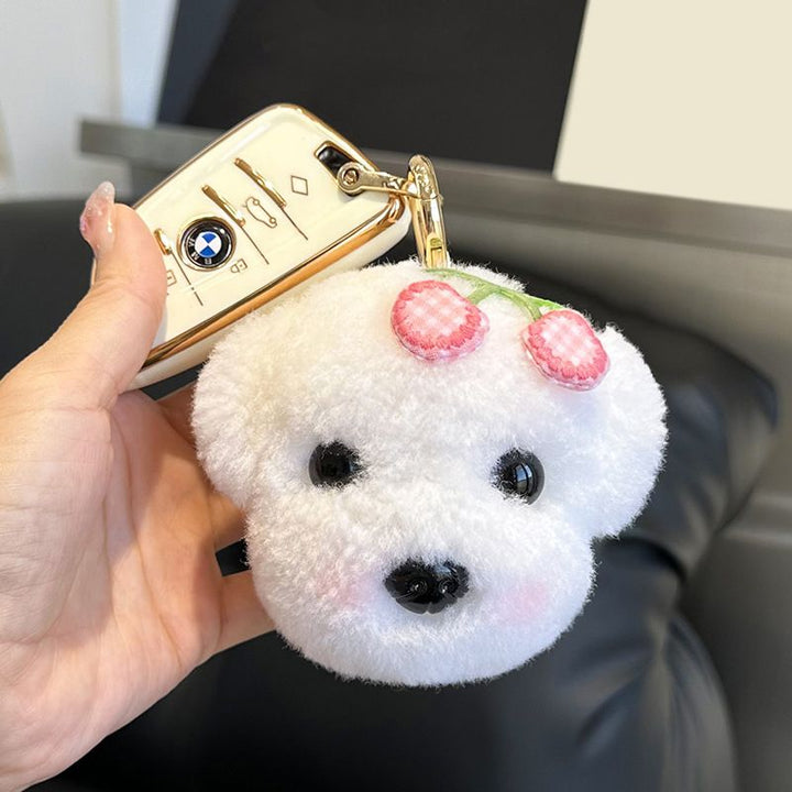 Real Wool Puppy Keychain Cute Plush Dog Key Ring Bag Charm
