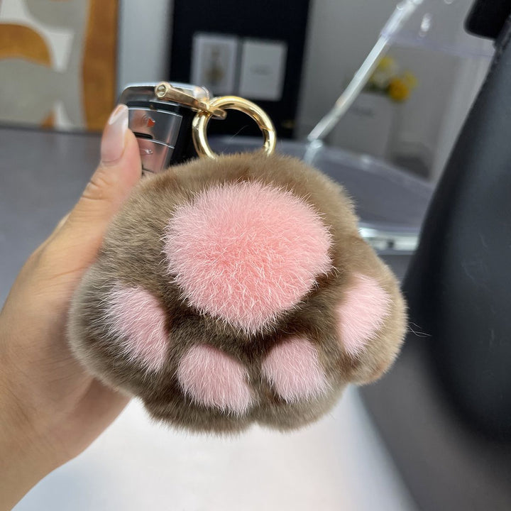 Luxury Real Rex Rabbit Fur Cat Paw Keychain Ultra-Plush Kitten Toe Beans Bag Charm Premium Car Key Ring Accessory