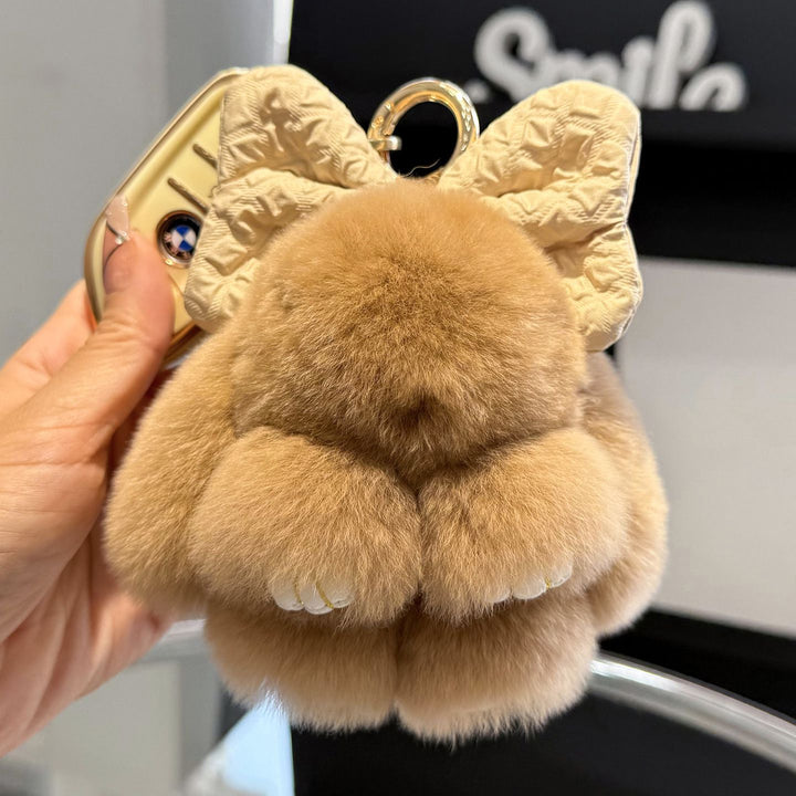 Real Rabbit Fur Cute Bunny and Bow Keychain Luxury Fur Bag Charm