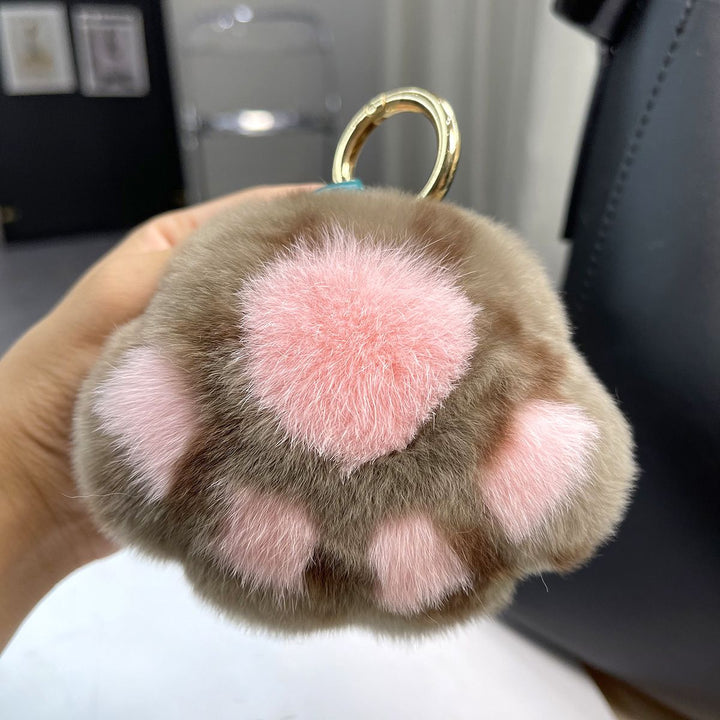Luxury Real Rex Rabbit Fur Cat Paw Keychain Ultra-Plush Kitten Toe Beans Bag Charm Premium Car Key Ring Accessory