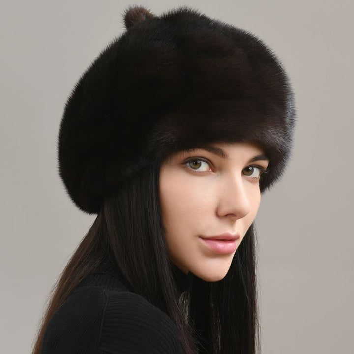 Women's Real Mink Fur Beret Hat Luxury Winter Warm Russian Beanie