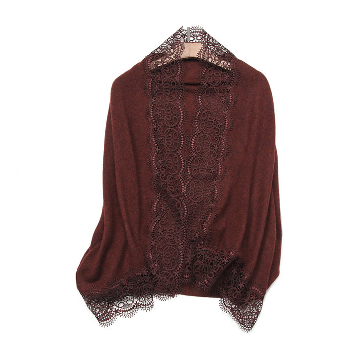 Elegant Lace Trim Soft Cashmere Shawl Wrap