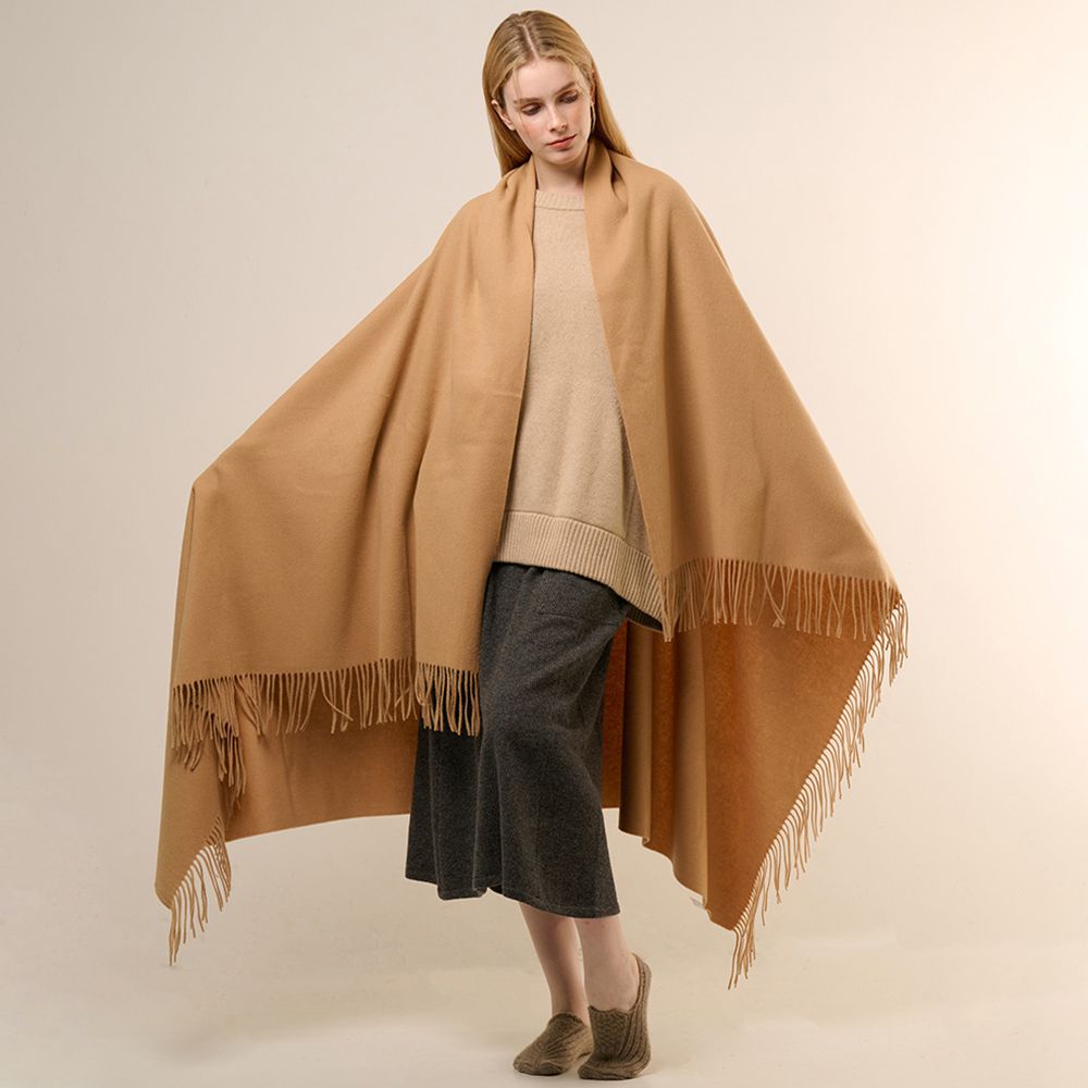 Oversized Soft Fringed 100% Cashmere Shawl Blanket Wrap for Travel