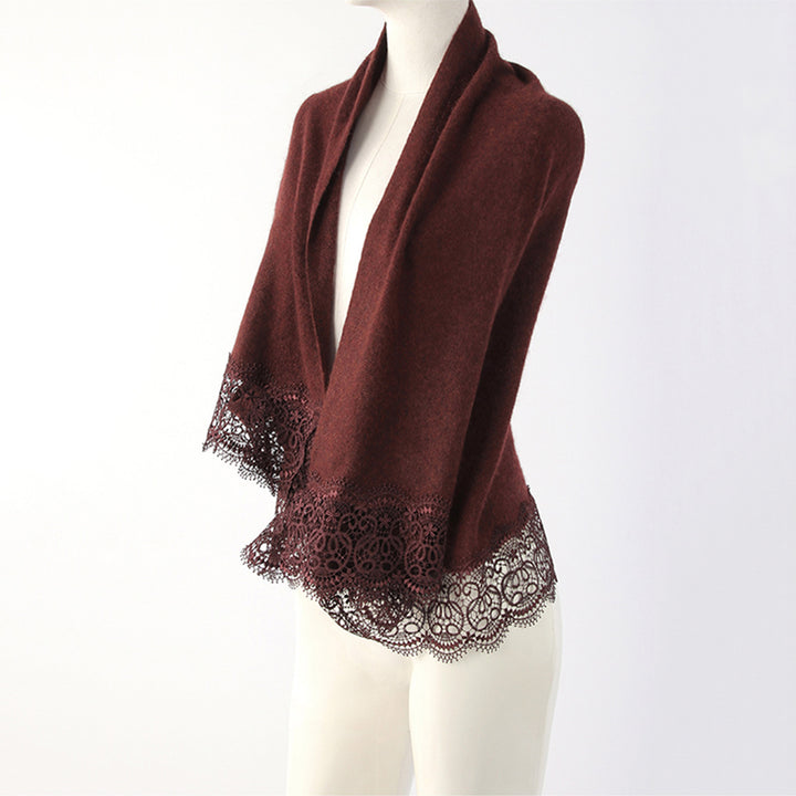 Elegant Lace Trim Soft Cashmere Shawl Wrap