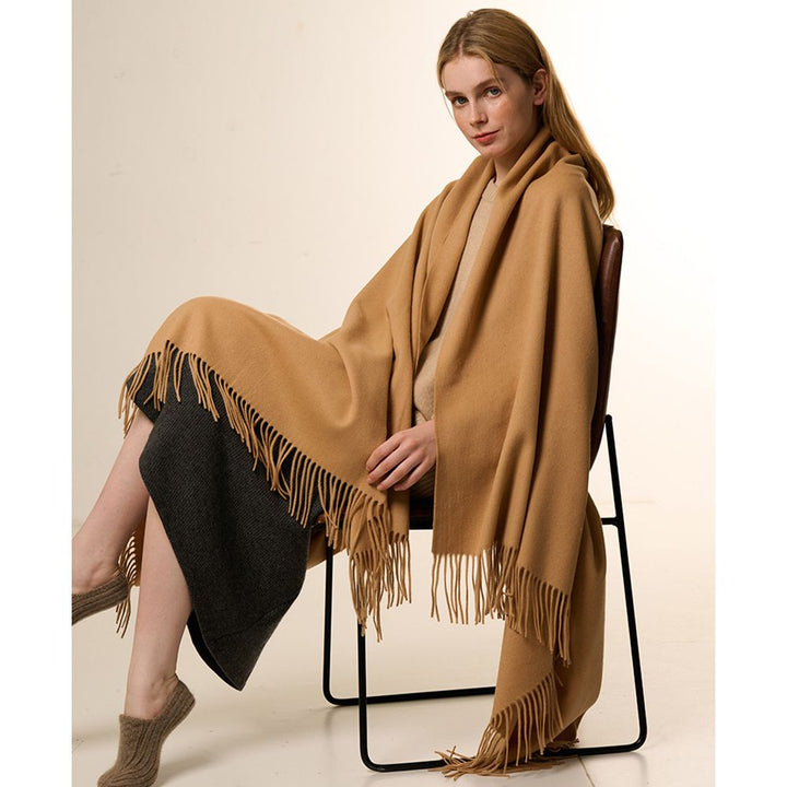 Oversized Soft Fringed 100% Cashmere Shawl Blanket Wrap for Travel