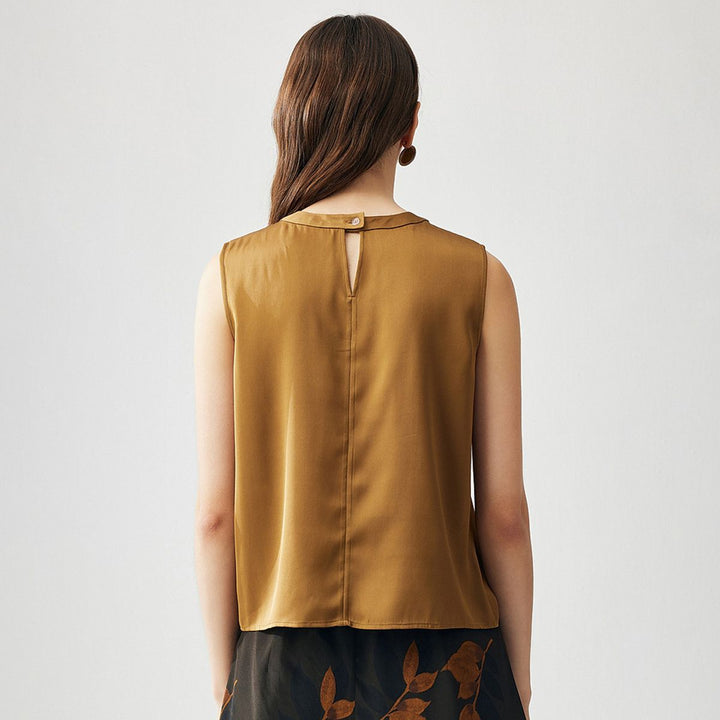 Round Keyhole Neck Sleeveless Mulberry Silk Tank Top for Women