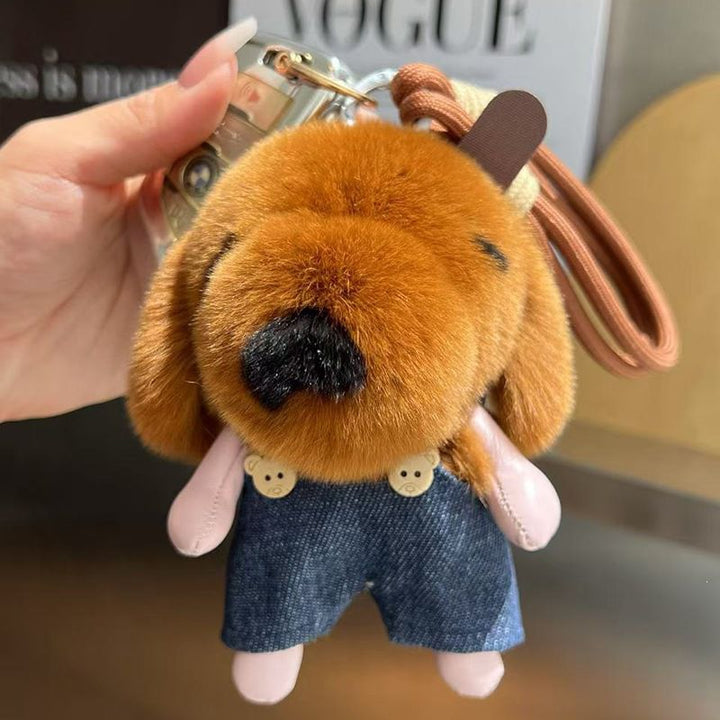Cute Plush Puppy Fur Bag Charm Soft Real Rabbit Fur Furry Dog Keychain