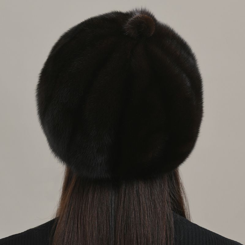 Women's Real Mink Fur Beret Hat Luxury Winter Warm Russian Beanie