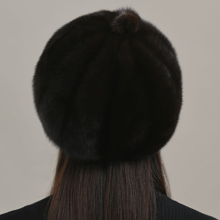 Women's Real Mink Fur Beret Hat Luxury Winter Warm Russian Beanie