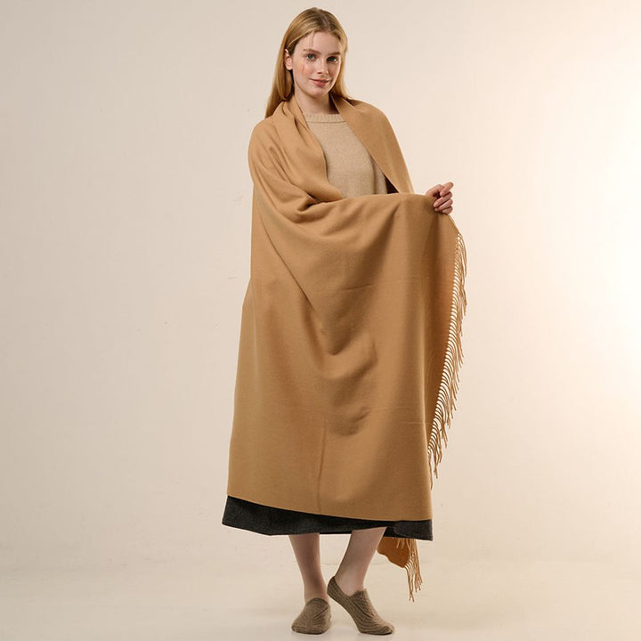 Oversized Soft Fringed 100% Cashmere Shawl Blanket Wrap for Travel