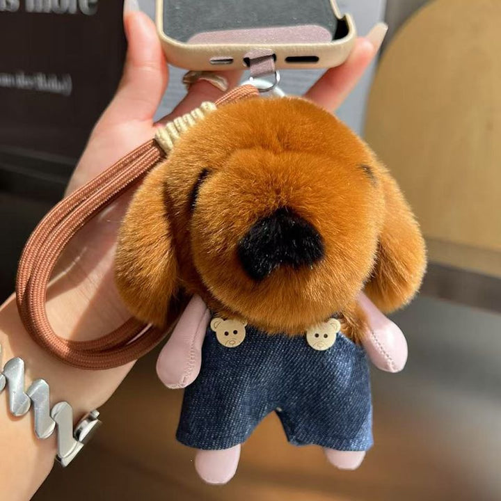 Cute Plush Puppy Fur Bag Charm Soft Real Rabbit Fur Furry Dog Keychain