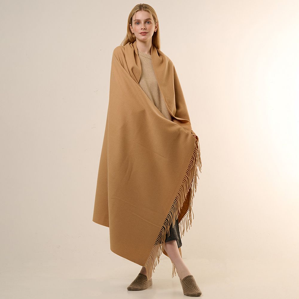 Oversized Soft Fringed 100% Cashmere Shawl Blanket Wrap for Travel