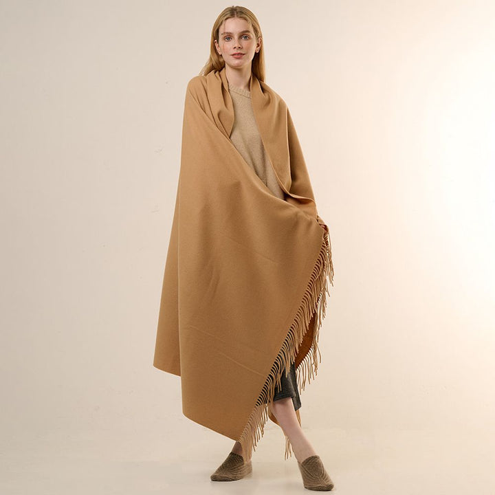 Oversized Soft Fringed 100% Cashmere Shawl Blanket Wrap for Travel