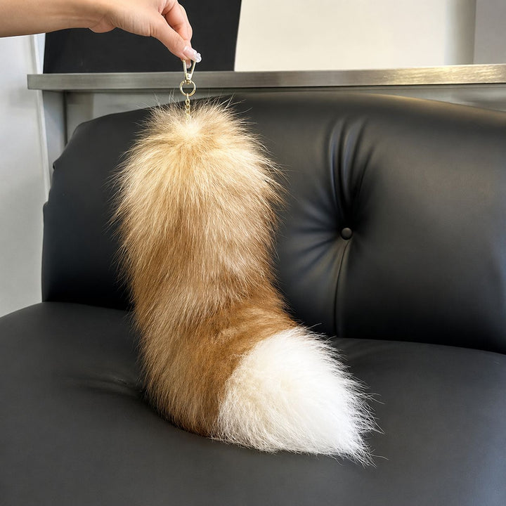 Luxury Real Fox Fur Tail Keychain Long Fluffy Bag Charm