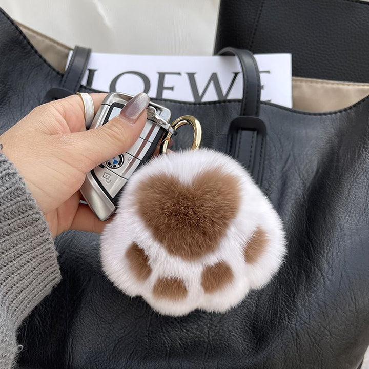 Cute Cat Paw Rabbit Fur Pom Pom Keychain Plush Handbag Purse Charm