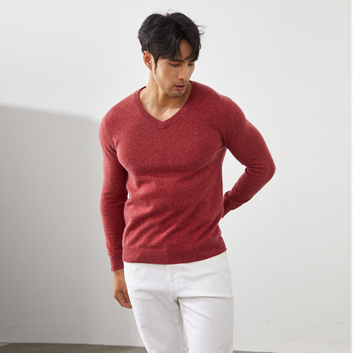 Men's Classic V-Neck 100% Cashmere Pullover Sweater