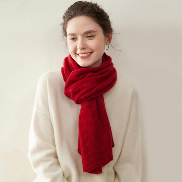 Women's Scalloped Edge Textured Knit 100% Cashmere Scarf