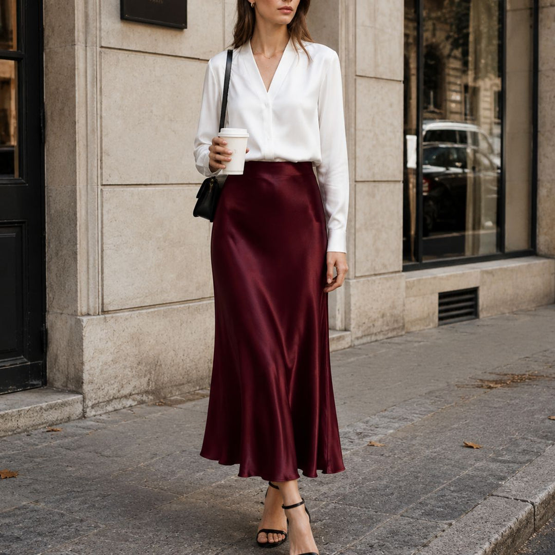 Women's 100% Mulberry Silk Maxi Slip Skirt Elegant High Waist Silk Bias Cut Long Skirt